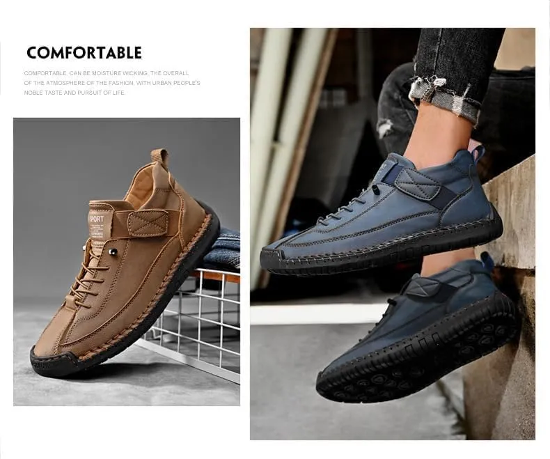 Men’s Leather Loafers – Stylish Retro High-Top Casual Shoes with Buckle Design, Soft Sole for Walking Comfort, Durable Handmade Outdoor Flat Hiking Fashion