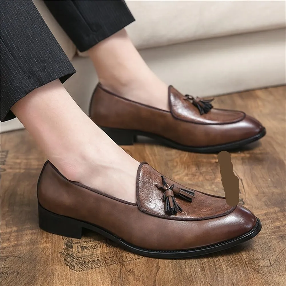 Mens Leather Loafers Tassel Dress Shoes Flexible Comfortable Walking Shoes Resistant Prom Wedding Casual