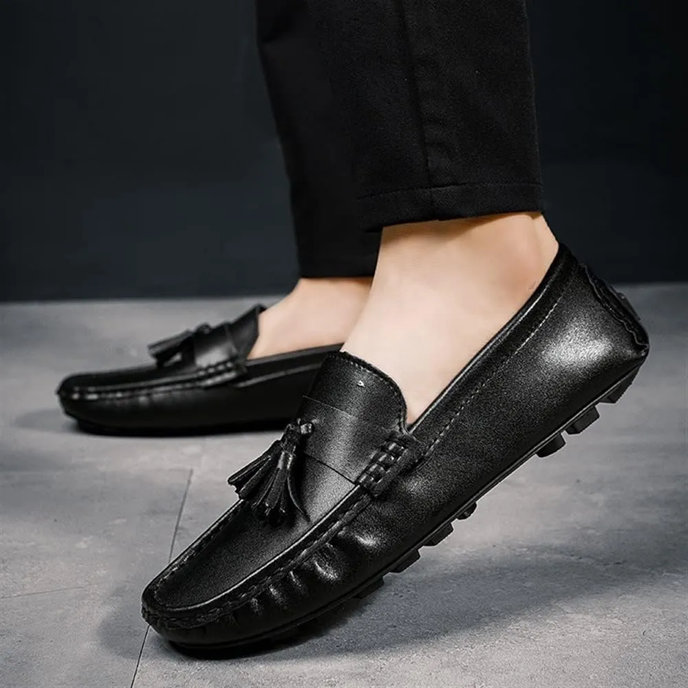 Mens Loafers Driving Loafers Tassel Simple Leather Lightweight Flexible Anti-Slip Fashion Casual Slip-ons