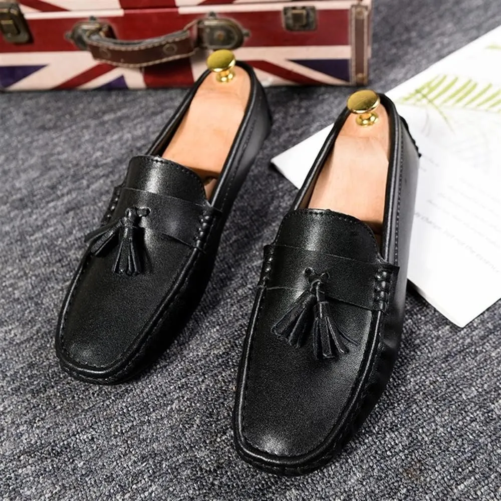 Mens Loafers Driving Loafers Tassel Simple Leather Lightweight Flexible Anti-Slip Fashion Casual Slip-ons
