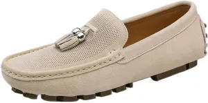 Men's Loafers Genuine Leather Tassel Slip-Ons with Stitching Details, Round Toe Suede Vamp, Flexible and Slip-Resistant Outdoor Shoes