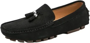 Men's Loafers Genuine Leather Tassel Slip-Ons with Stitching Details, Round Toe Suede Vamp, Flexible and Slip-Resistant Outdoor Shoes