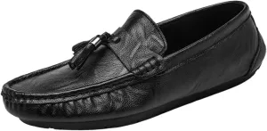 Men's Loafers Genuine Leather Tassel Slip-Ons with Stitching, Round Toe, Flexible, Anti-Slip, Classic Wedding Shoes
