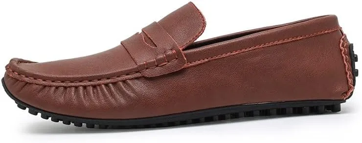 Men's Loafers Round Toe Faux Leather Penny Driving Loafers Flexible Slip Resistant Flat Heel Walking Wedding Slip-on