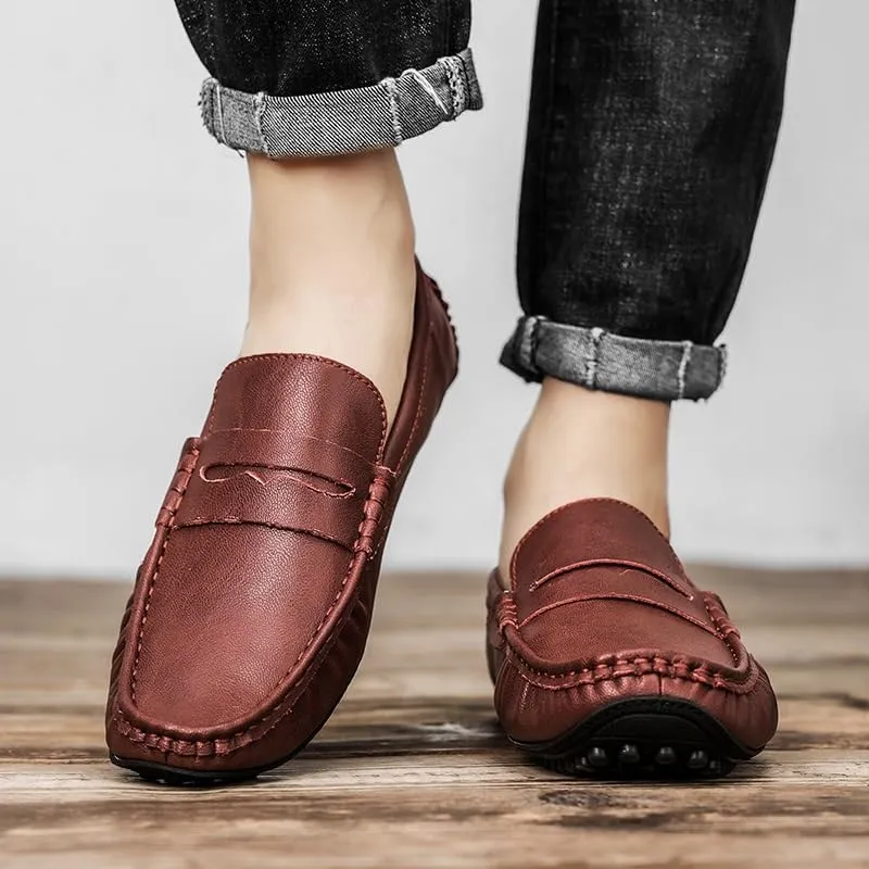 Men's Loafers Round Toe Faux Leather Penny Driving Loafers Flexible Slip Resistant Flat Heel Walking Wedding Slip-on