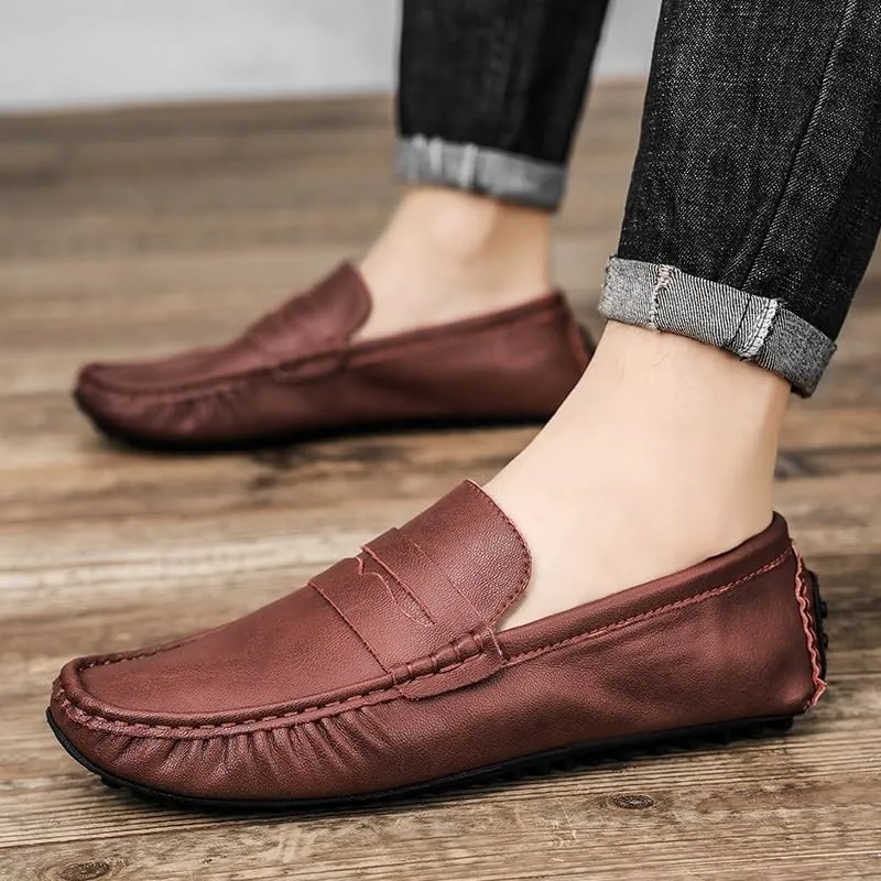 Men's Loafers Round Toe Faux Leather Penny Driving Loafers Flexible Slip Resistant Flat Heel Walking Wedding Slip-on