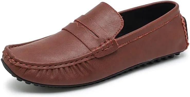 Men's Loafers Round Toe Faux Leather Penny Driving Loafers Flexible Slip Resistant Flat Heel Walking Wedding Slip-on