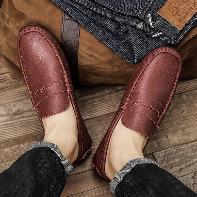 Men's Loafers Round Toe Faux Leather Penny Driving Loafers Flexible Slip Resistant Flat Heel Walking Wedding Slip-on