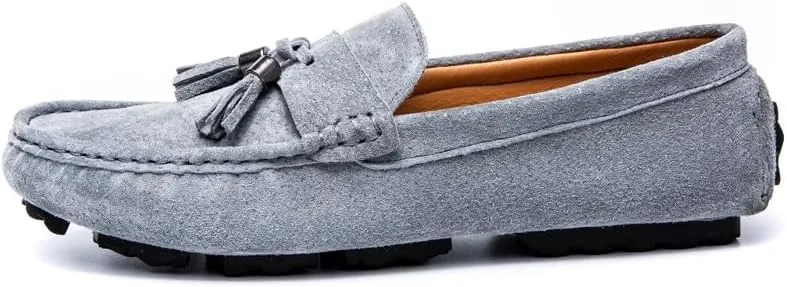 Mens Loafers Round Toe Solid Color with Tassel Suede Vamp Driving Loafers Comfortable Flexible Anti-Slip Party Prom Slip On