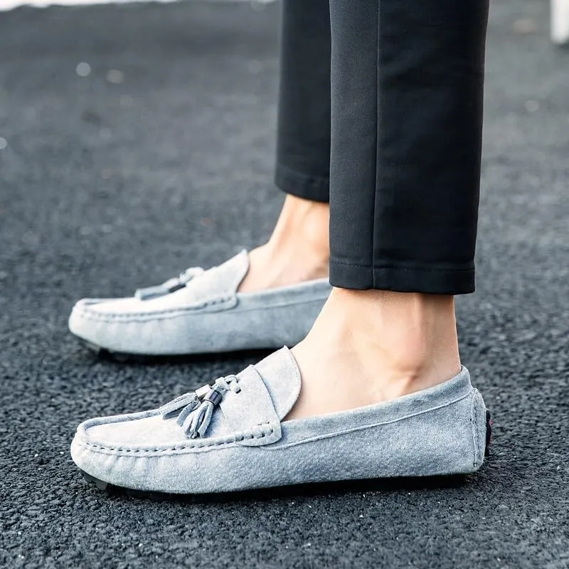 Mens Loafers Round Toe Solid Color with Tassel Suede Vamp Driving Loafers Comfortable Flexible Anti-Slip Party Prom Slip On