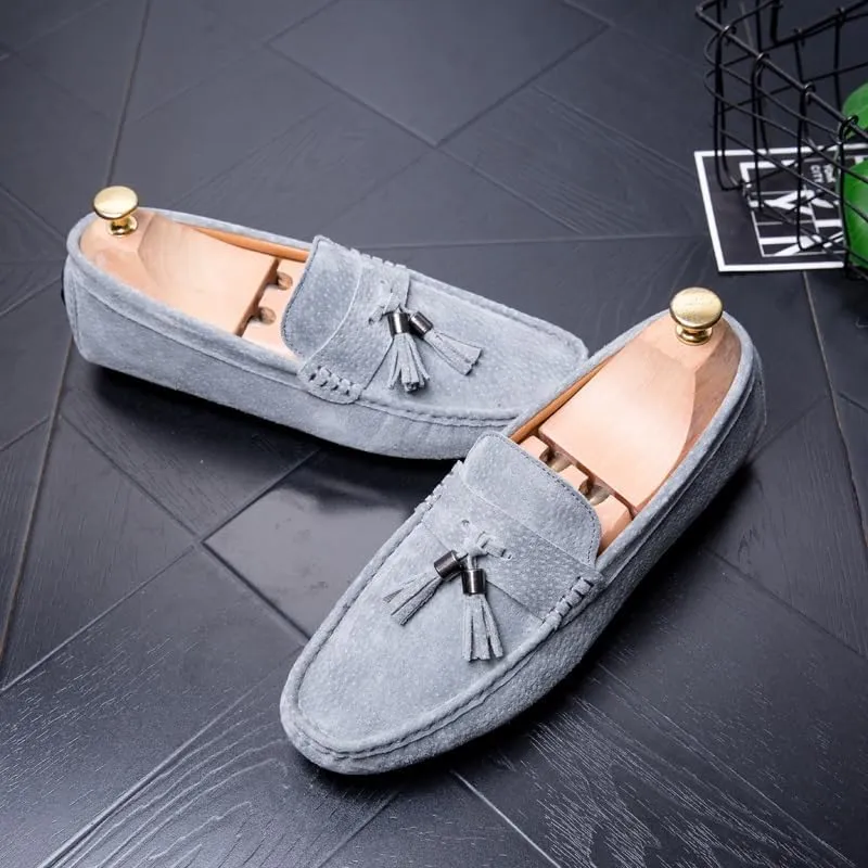 Mens Loafers Round Toe Solid Color with Tassel Suede Vamp Driving Loafers Comfortable Flexible Anti-Slip Party Prom Slip On