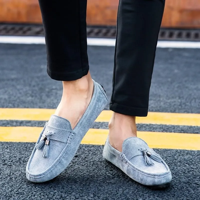 Mens Loafers Round Toe Solid Color with Tassel Suede Vamp Driving Loafers Comfortable Flexible Anti-Slip Party Prom Slip On