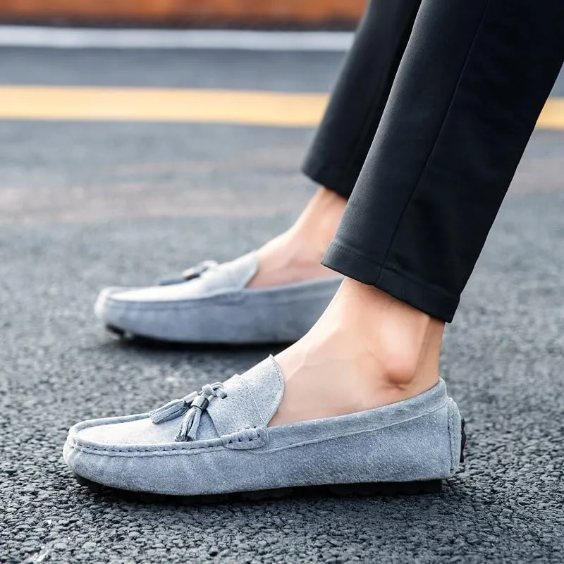 Mens Loafers Round Toe Solid Color with Tassel Suede Vamp Driving Loafers Comfortable Flexible Anti-Slip Party Prom Slip On