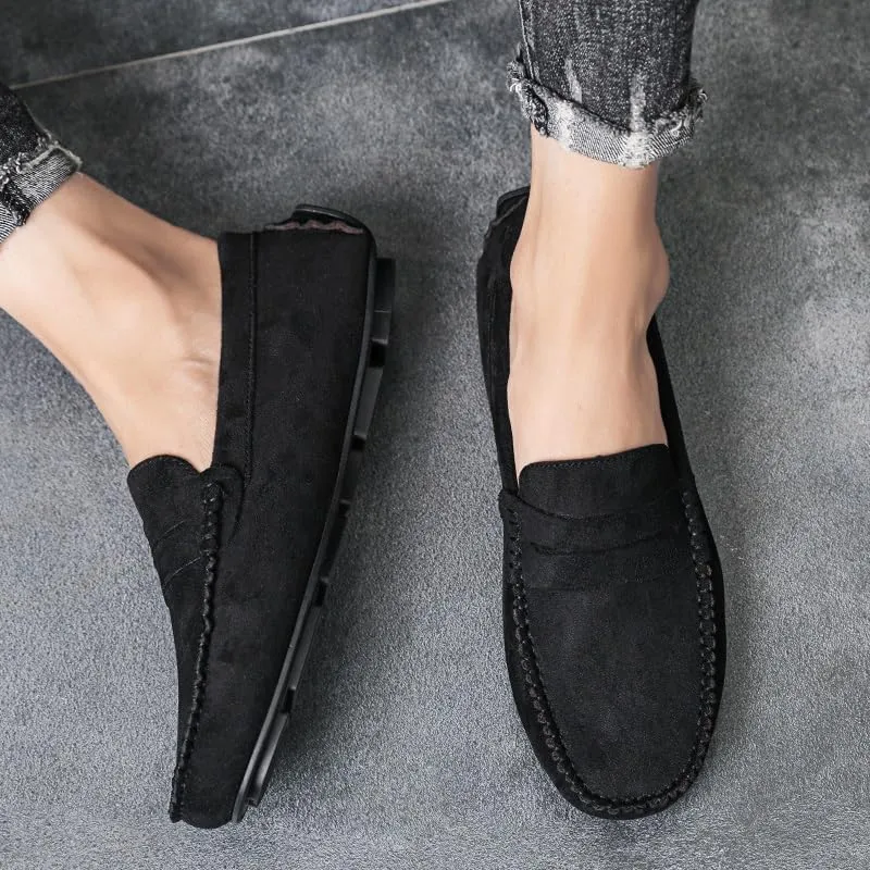 Mens Loafers Round Toe Suede Vamp Penny Driving Loafers Lightweight Flat Heel Flexible Party Slip-ons