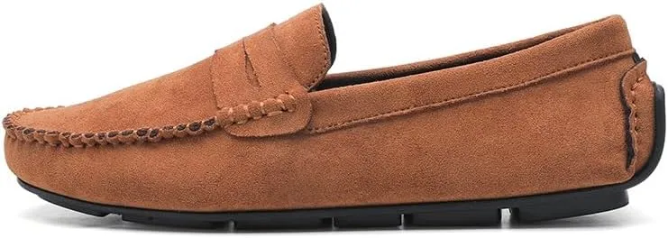 Mens Loafers Round Toe Suede Vamp Penny Driving Loafers Lightweight Flat Heel Flexible Party Slip-ons