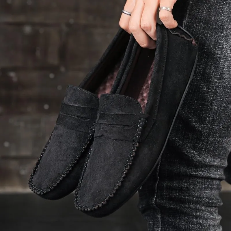Mens Loafers Round Toe Suede Vamp Penny Driving Loafers Lightweight Flat Heel Flexible Party Slip-ons