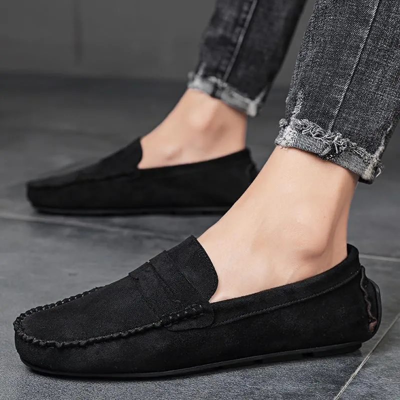 Mens Loafers Round Toe Suede Vamp Penny Driving Loafers Lightweight Flat Heel Flexible Party Slip-ons