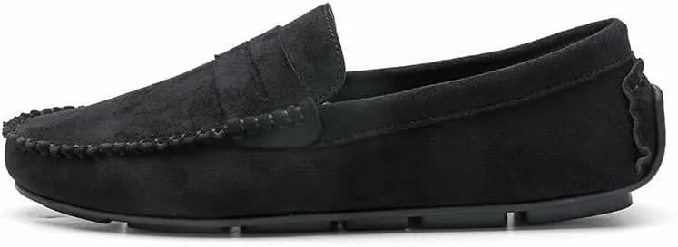 Mens Loafers Round Toe Suede Vamp Penny Driving Loafers Lightweight Flat Heel Flexible Party Slip-ons