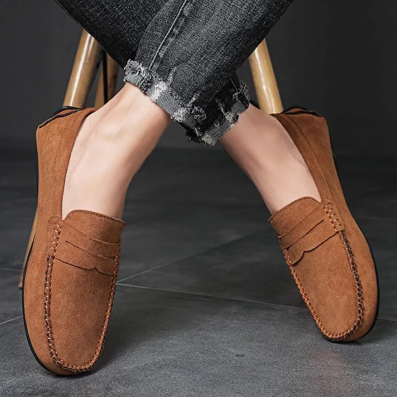 Mens Loafers Round Toe Suede Vamp Penny Driving Loafers Lightweight Flat Heel Flexible Party Slip-ons