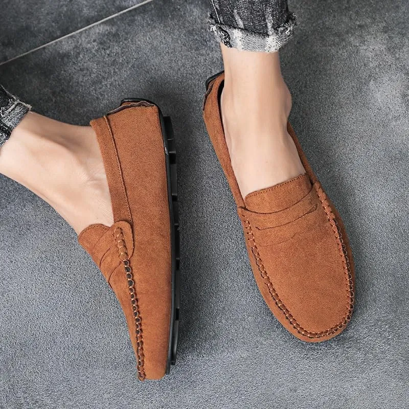 Mens Loafers Round Toe Suede Vamp Penny Driving Loafers Lightweight Flat Heel Flexible Party Slip-ons