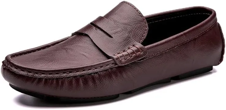 Mens Loafers Round Toe Vegan Leather Penny Driving Loafers Flexible Anti-Slip Flat Heel Walking Classic Slip On