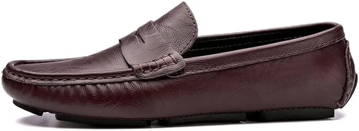Mens Loafers Round Toe Vegan Leather Penny Driving Loafers Flexible Anti-Slip Flat Heel Walking Classic Slip On