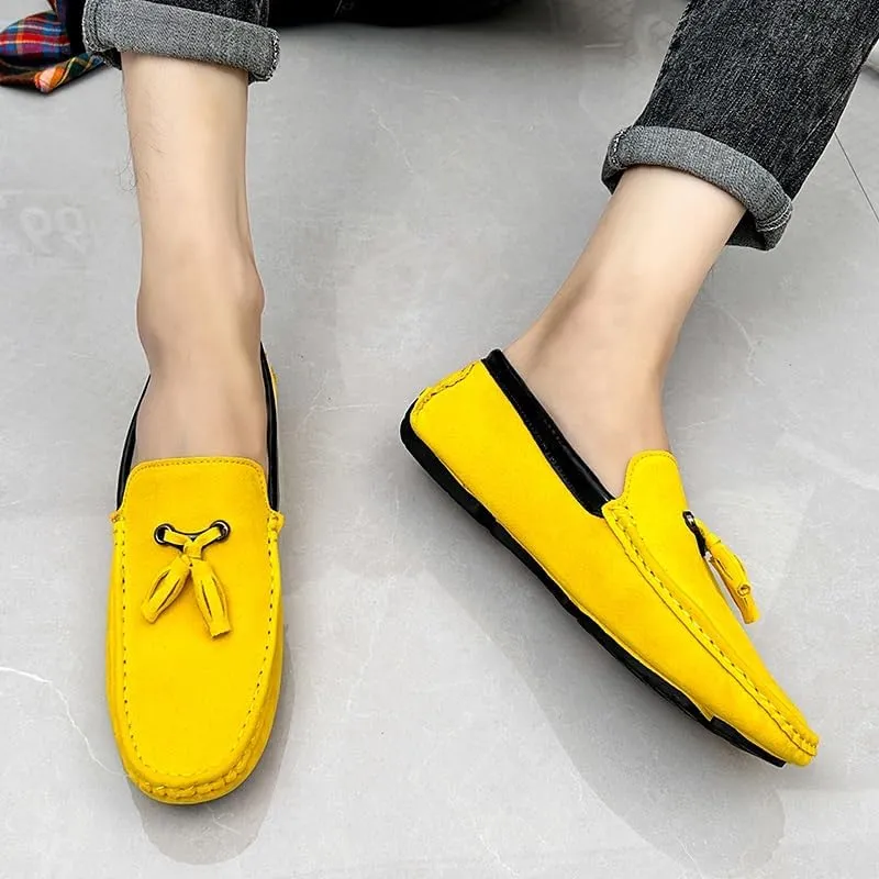 Men's Loafers Round Toe Vegan Suede Leather Driving Loafers with Tassel Comfortable Lightweight Flexible Outdoor Slip-ons
