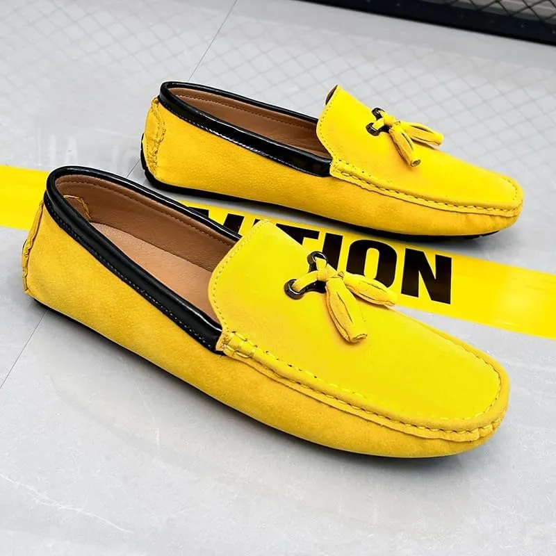 Men's Loafers Round Toe Vegan Suede Leather Driving Loafers with Tassel Comfortable Lightweight Flexible Outdoor Slip-ons
