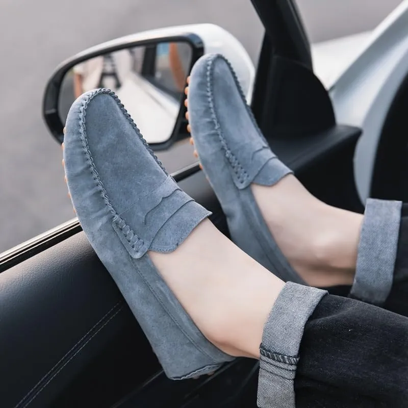 Mens Loafers Shoe Round Toe Suede Penny Driving Loafers Flat Heel Flexible Resistant Classic Party Slip On