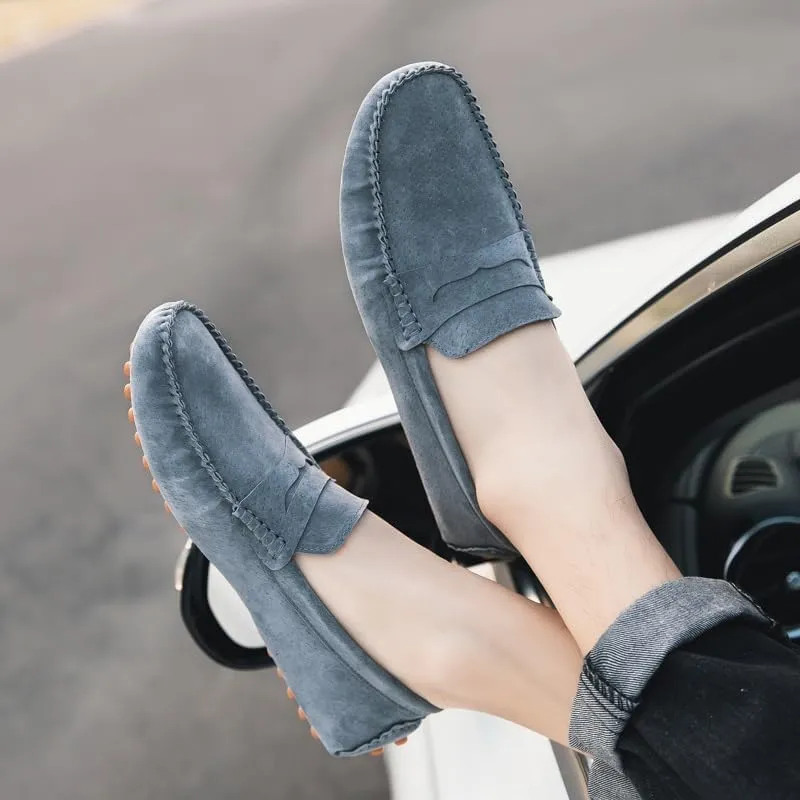 Mens Loafers Shoe Round Toe Suede Penny Driving Loafers Flat Heel Flexible Resistant Classic Party Slip On