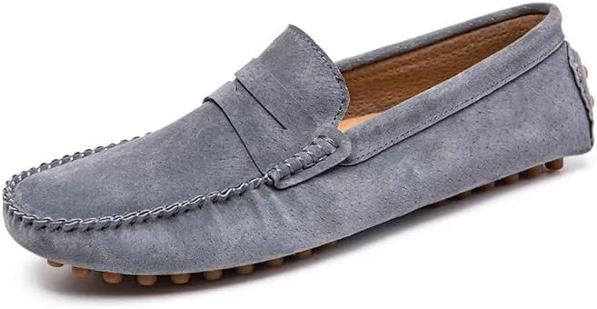 Mens Loafers Shoe Round Toe Suede Penny Driving Loafers Flat Heel Flexible Resistant Classic Party Slip On
