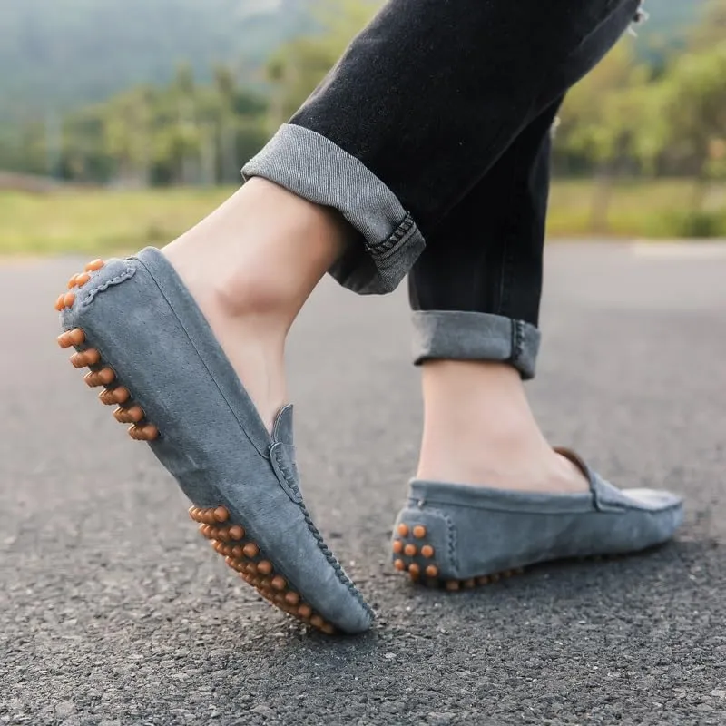 Mens Loafers Shoe Round Toe Suede Penny Driving Loafers Flat Heel Flexible Resistant Classic Party Slip On