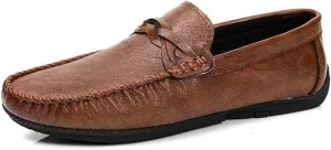 Mens Loafers Shoe Solid Color Round Toe Driving Loafers Leather Flat Heel Flexible Lightweight Wedding Slip-ons