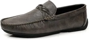 Mens Loafers Shoe Solid Color Round Toe Driving Loafers Leather Flat Heel Flexible Lightweight Wedding Slip-ons