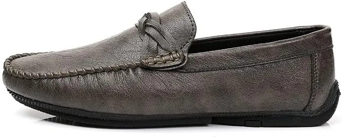 Mens Loafers Shoe Solid Color Round Toe Driving Loafers Leather Flat Heel Flexible Lightweight Wedding Slip-ons