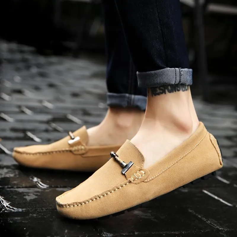 Mens Loafers Shoe Square Toe Nubuck Leather Driving Style Loafer Slip Resistant Anti-Slip Flexible Prom Slip-on