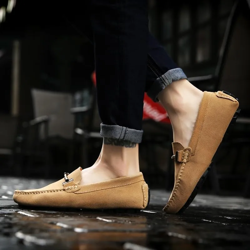 Mens Loafers Shoe Square Toe Nubuck Leather Driving Style Loafer Slip Resistant Anti-Slip Flexible Prom Slip-on