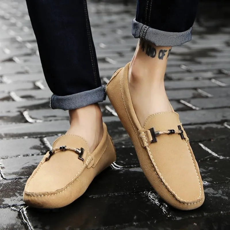 Mens Loafers Shoe Square Toe Nubuck Leather Driving Style Loafer Slip Resistant Anti-Slip Flexible Prom Slip-on