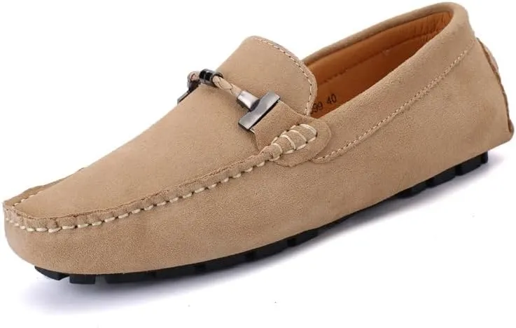 Mens Loafers Shoe Square Toe Nubuck Leather Driving Style Loafer Slip Resistant Anti-Slip Flexible Prom Slip-on
