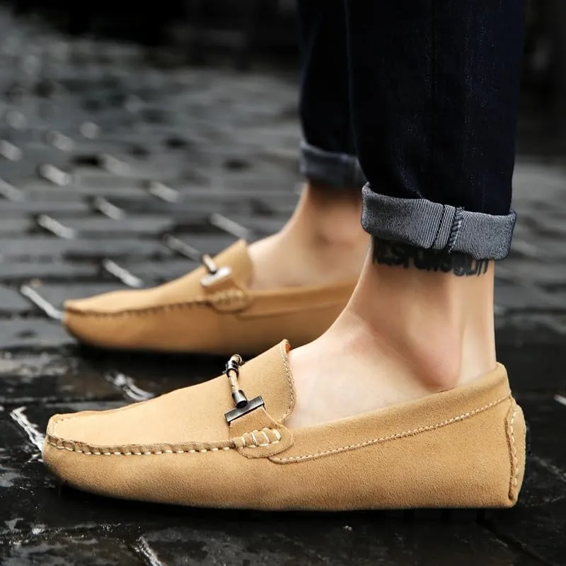 Mens Loafers Shoe Square Toe Nubuck Leather Driving Style Loafer Slip Resistant Anti-Slip Flexible Prom Slip-on