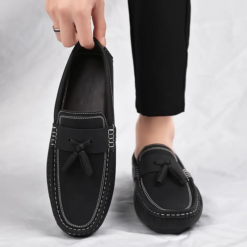 Mens Loafers Shoe Square Toe PU Leather Driving Penny Loafers with Tassel Resistant Comfortable Flexible Prom Slip On