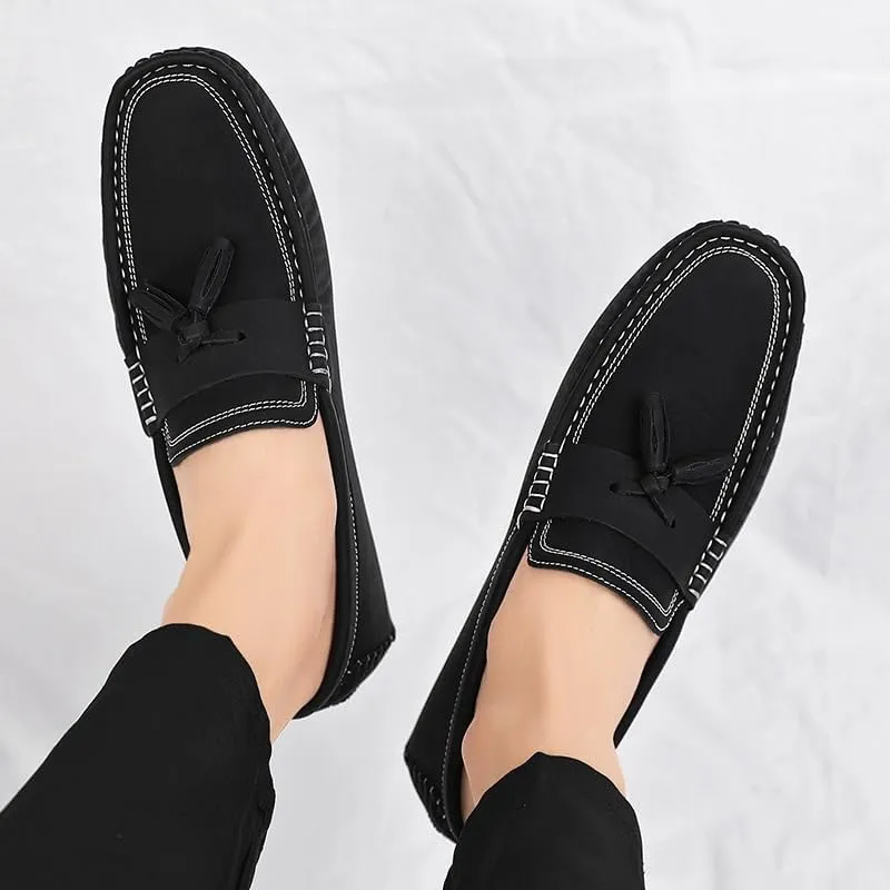 Mens Loafers Shoe Square Toe PU Leather Driving Penny Loafers with Tassel Resistant Comfortable Flexible Prom Slip On