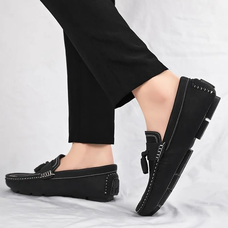 Mens Loafers Shoe Square Toe PU Leather Driving Penny Loafers with Tassel Resistant Comfortable Flexible Prom Slip On
