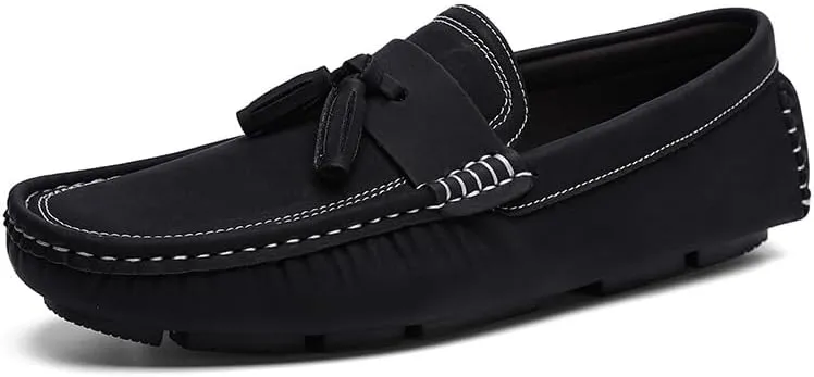 Mens Loafers Shoe Square Toe PU Leather Driving Penny Loafers with Tassel Resistant Comfortable Flexible Prom Slip On