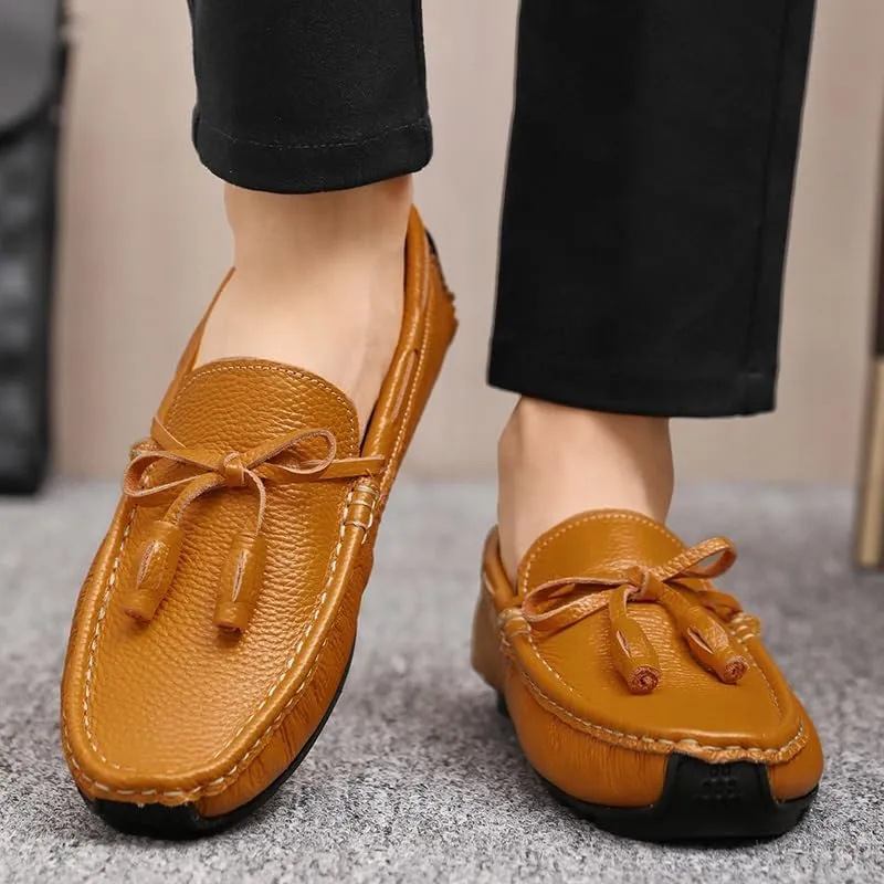Men's Loafers Shoes Round Toe Tassel PU Leather Slip Resistant Flat Heel Flexible Prom Slip-on