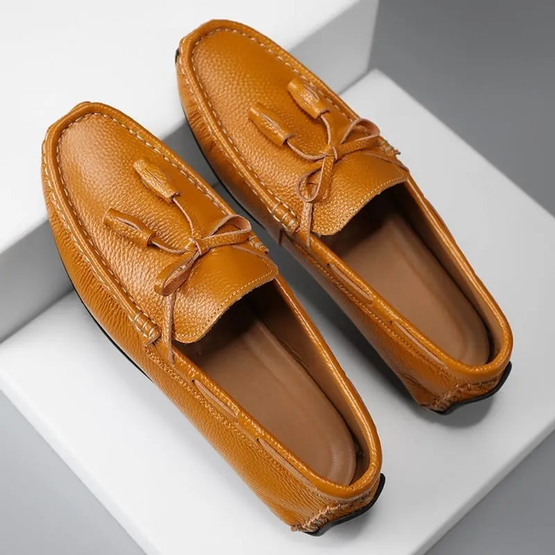Men's Loafers Shoes Round Toe Tassel PU Leather Slip Resistant Flat Heel Flexible Prom Slip-on