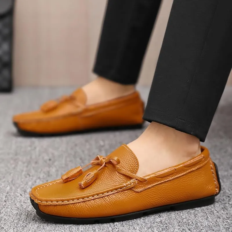 Men's Loafers Shoes Round Toe Tassel PU Leather Slip Resistant Flat Heel Flexible Prom Slip-on