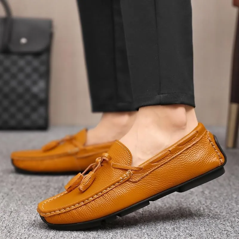 Men's Loafers Shoes Round Toe Tassel PU Leather Slip Resistant Flat Heel Flexible Prom Slip-on