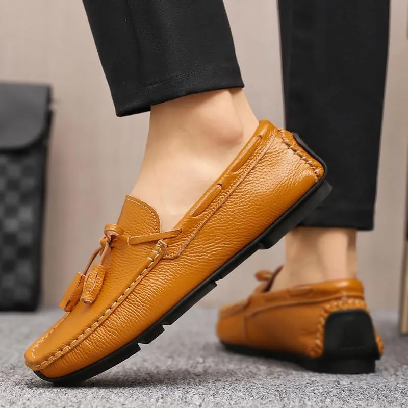 Men's Loafers Shoes Round Toe Tassel PU Leather Slip Resistant Flat Heel Flexible Prom Slip-on