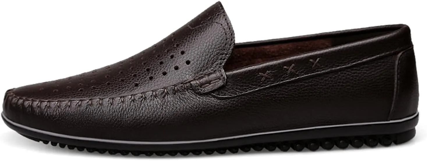 Men's Loafers Simple Breathable Driving Loafers Moccasins Shoes Leather Flexible Slip Resistant Flat Heel Party Slip-on